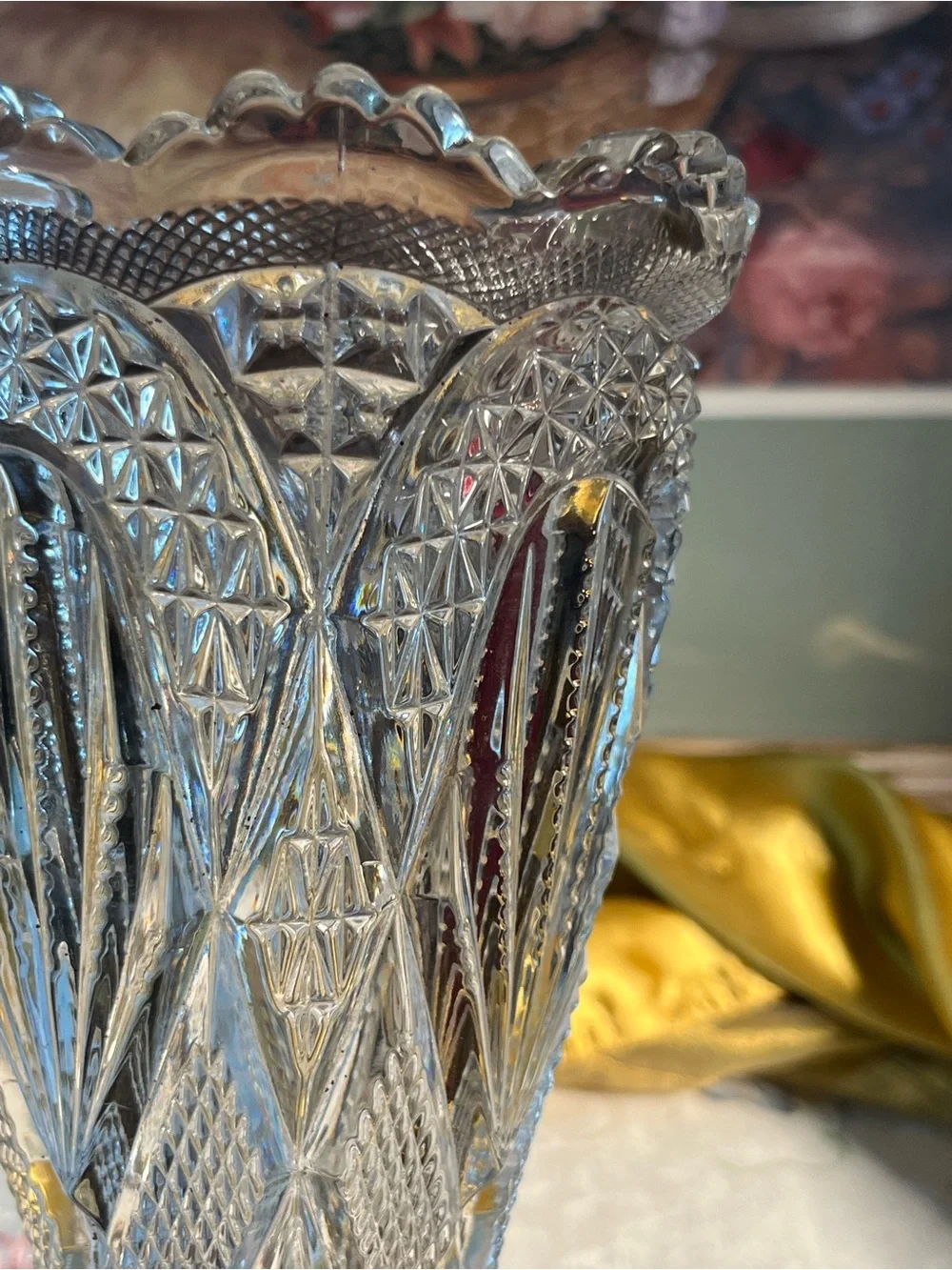 Pressed Cut Crystal Vase - Clear Glass